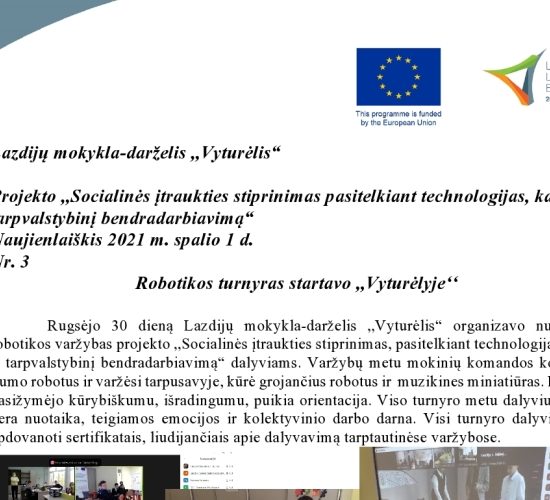 Projekto „Socialinės įtraukties stiprinimas pasitelkiant technologijas, kalbą ir tarpvalstybinį bendradarbiavimą“ Naujienlaiškis 2021 m. spalio 1 d. Nr. 3